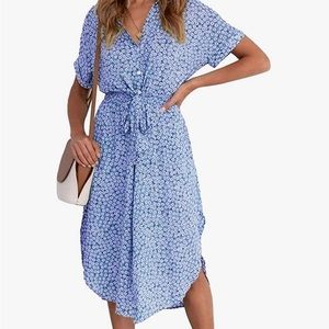 Shibever Floral Buttonup Split Midi Dress